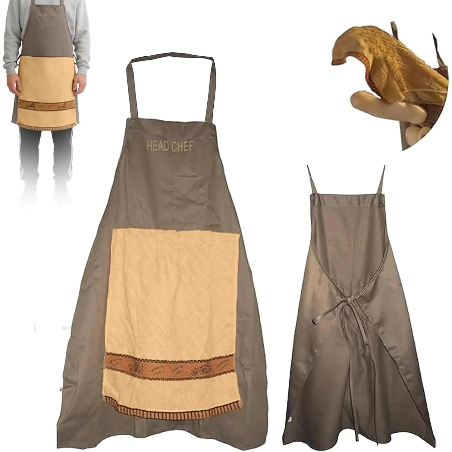 Funny Apron for Men Head Chef Prank Apron with Pocket BBQ Grilling Gag Gift for Dad Father’s Day Hilarious Kitchen Cooking Apron for Husband Men Dad Gifts
