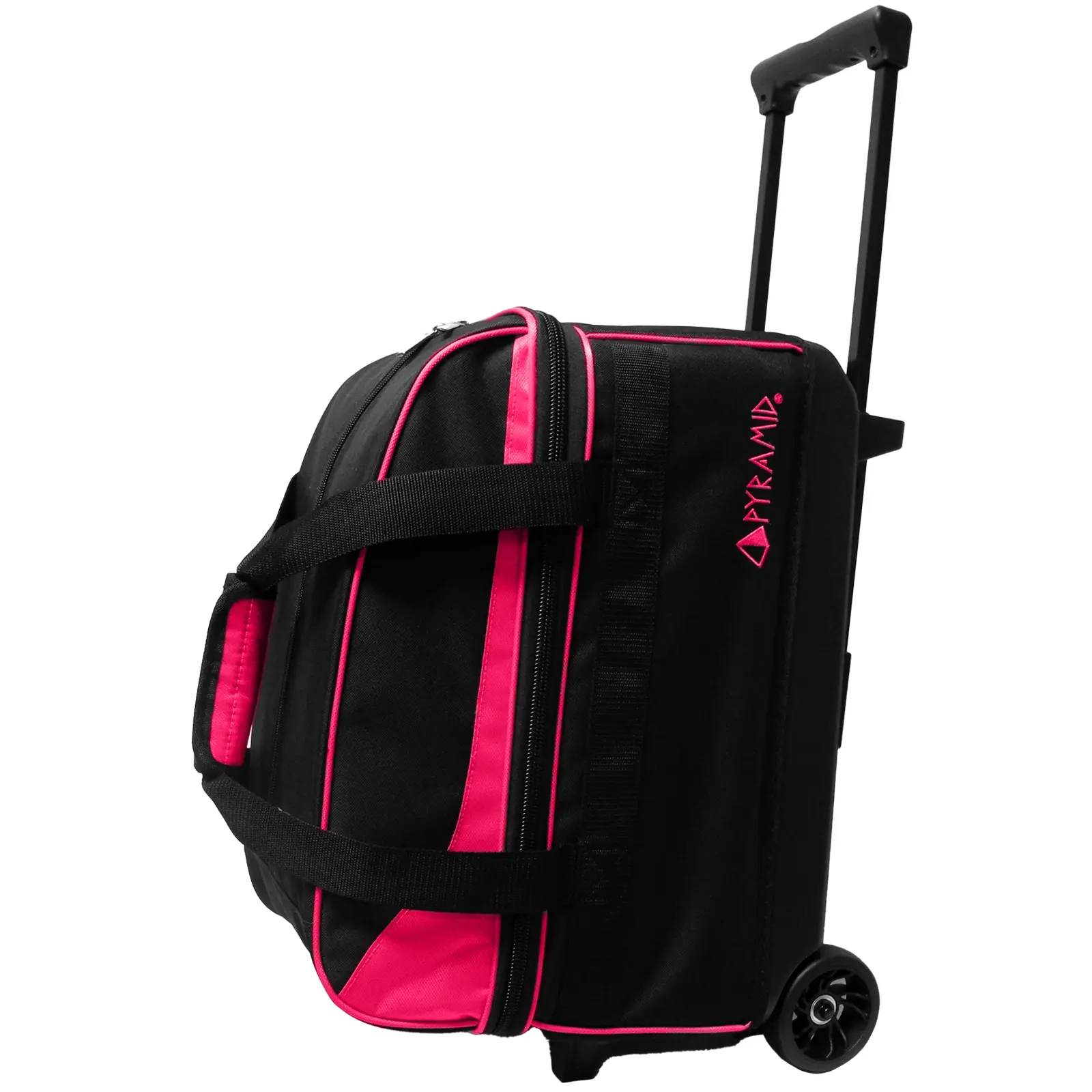 Pyramid Prime Double Roller Bowling Bag, Black/Hot Pink, Bowling Gear, Sporting Equipment for Ball Sports Enthusiasts, Retractable Handle, Roller Wheels, Athletic Gear