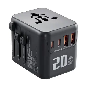 VEVOR Universal Travel Adapter, 5-in-1, International European Power Adapter with 2 USB-C, 2 USB-A Ports, 1 AC Outlet, 4 Different Plugs, Worldwide Plug Adaptor Wall Charger, for Europe UK EU AUS USA