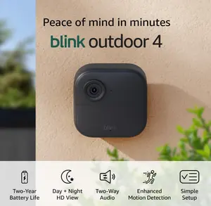 Blink Outdoor 4 – Wireless smart security camera, two-year battery life, 1080p HD day and infrared night live view, two-way talk. Sync Module Core included – 1 camera system