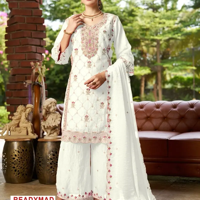 Pakistani Salwar Kameez FANDY Fabric Top & FANDY PLAZO Bottom Dupatta Set Four Colors Ready Made Outfit