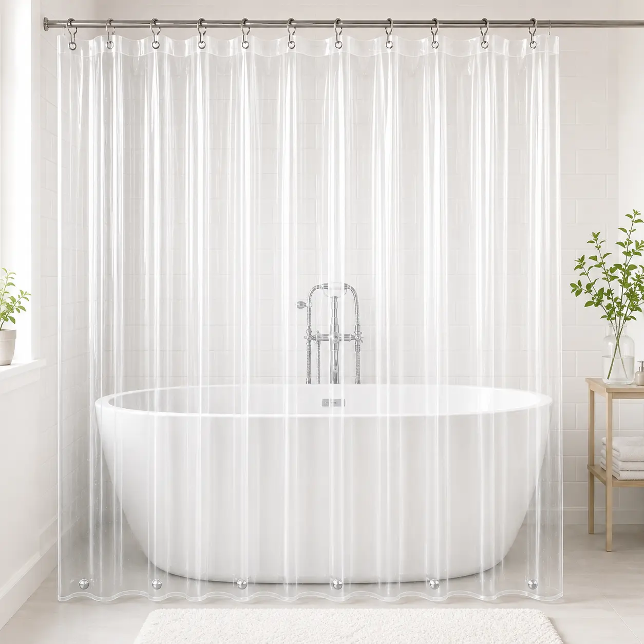 Clear Shower Curtain Liner Light Weight PEVA, Shower Liner 72x72 Inches, Waterproof, No Chemical Smell with 12 Rust Proof Metal Grommets Holes for Bathroom Shower Curtain