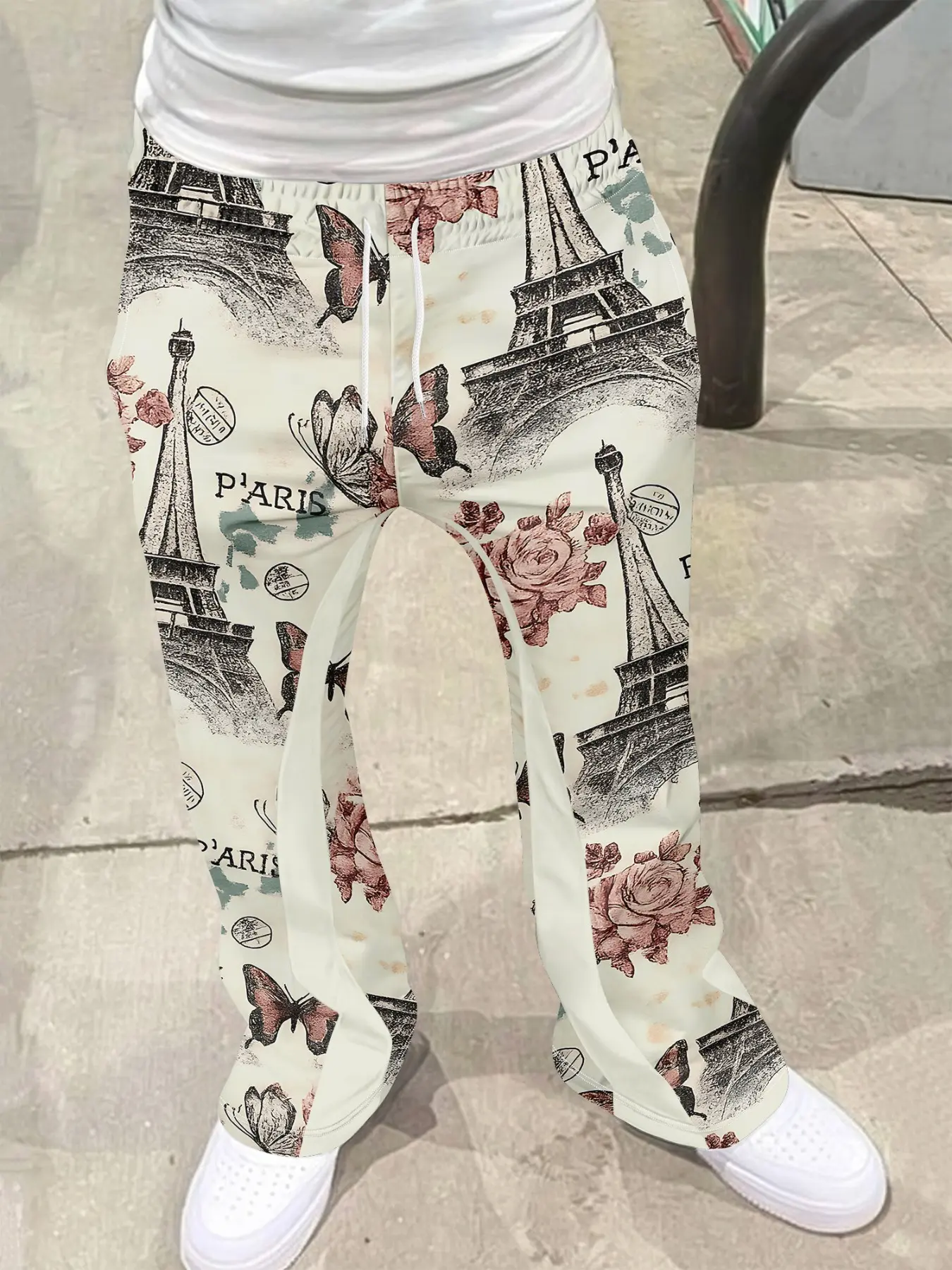 Men's Casual Flared Trousers, Street Fashion Print Wide Leg Pants, Slim Fit Elastic Waist, Summer Fall Daily Wear, Unique Pattern Design, Casual Wear Bottoms, Menswear