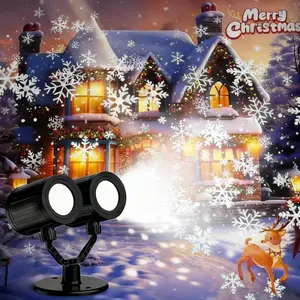 Snowflake Christmas Projector Lights Outdoor 2025 Upgraded Double Head Waterproof LED Snowfall Projector for christmas outdoor decor with 3 Projection Effects and 270° Rotation