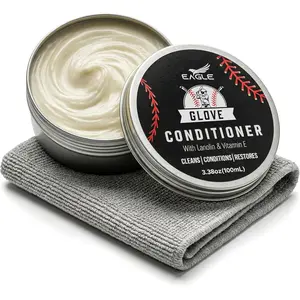Leather Glove Conditioner Cream 2pc Set with Conditioning Balm & Cloth – Restore Soften & Protect Baseball Mitts, Softball Gloves, Football Leather & Sports Gear