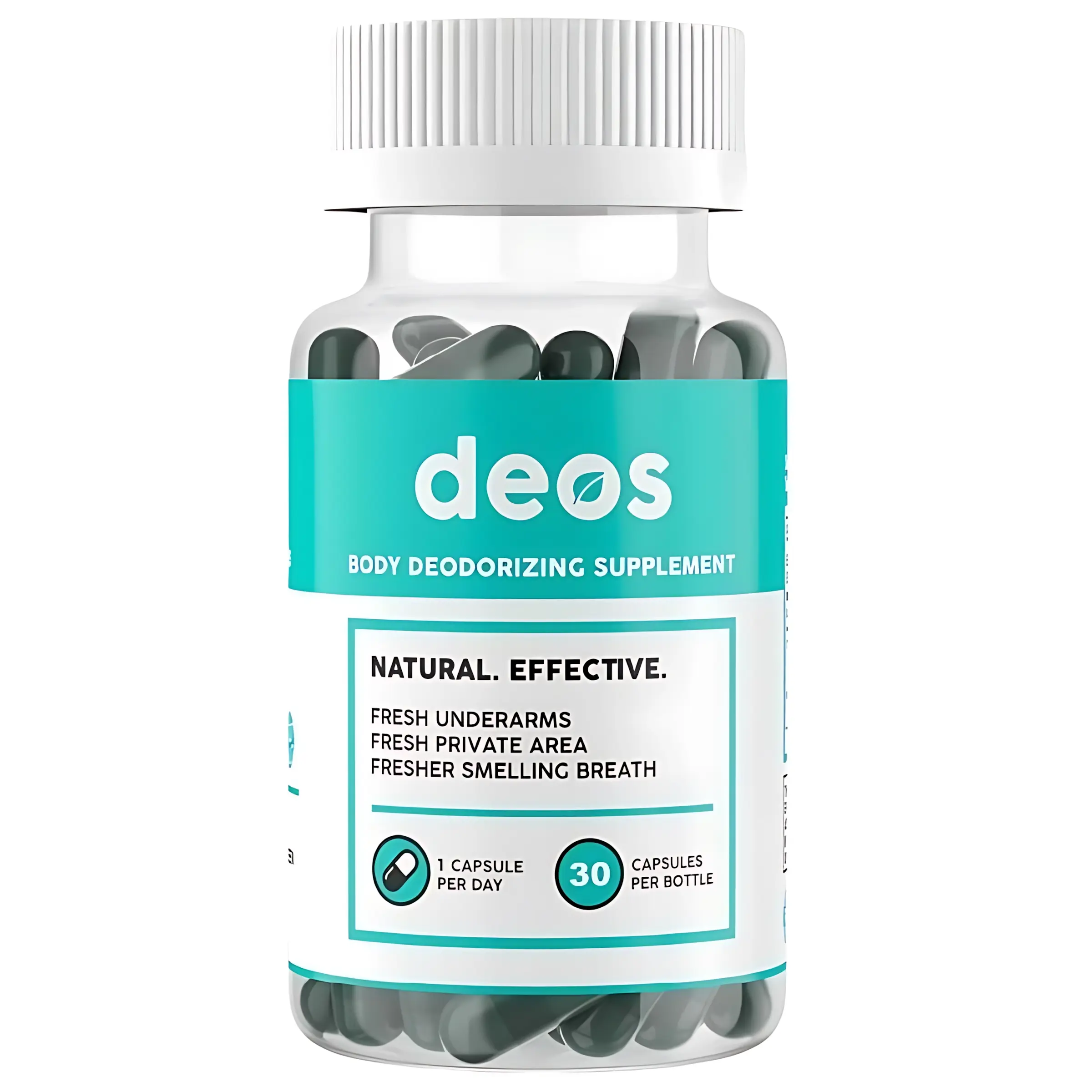 DEOS Whole Body Internal Deodorant Gut Skin Health Support with Natural Chlorophyl 30 Capsules for Digestive Detox Odor Control