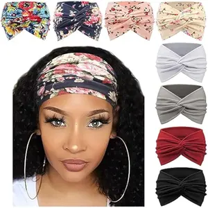 8pcs Women's Boho Hairbands, Floral & Solid Color Combo, Fashion Sporty Hair Accessories, Essential for Gym Wear, Stylish Headwear