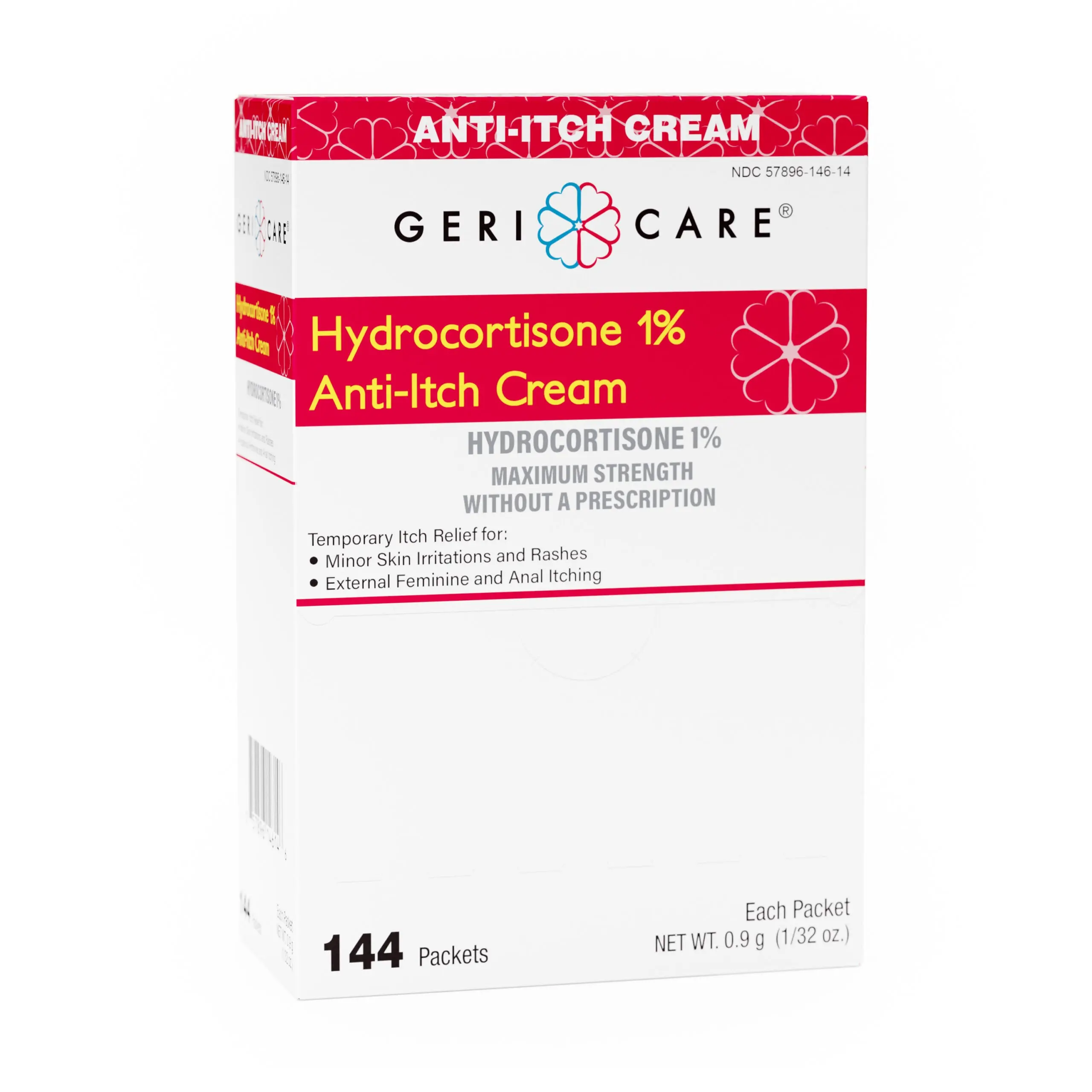 GeriCare 1% Hydrocortisone Anti-Itch Cream - 144 Single-Dose Packets, Healthcare Treatment for Rashes, Eczema, Skin Irritation