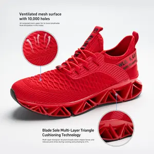 Men's Fashionable Blade Sole Running Shoes - 10000-Hole Breathable Mesh, Cushioning, Lace-Up, Non-Slip, Fancy, Chic, Aesthetic, Contemporary, Gym-To-Street Casual Trainers for Students, Gym Activities, Fancy Casual Trainers