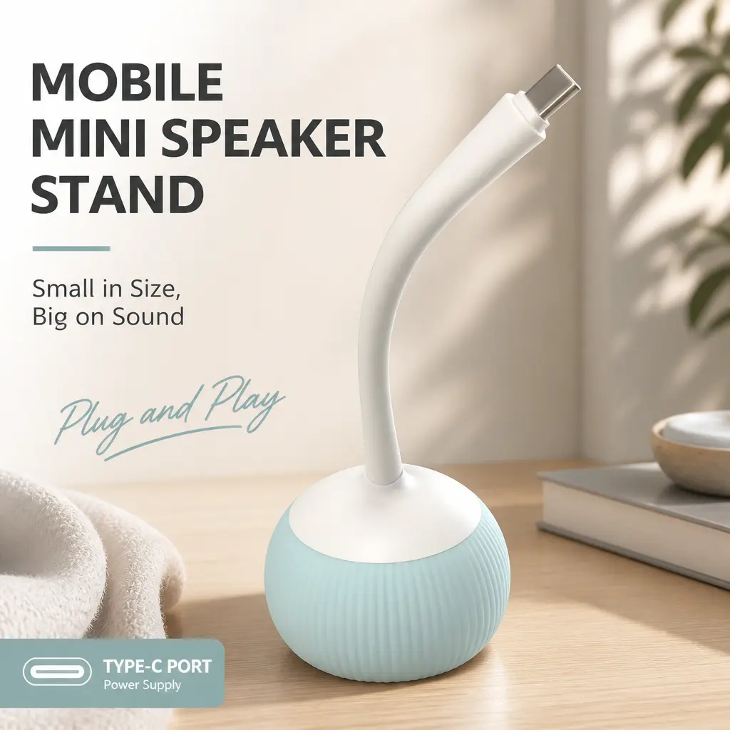 USB-Type C Portable Mini Speaker Phone Stand - Compact Hands-Free Speaker for Smartphones, Laptops with Plug-and-Play Audio, Calling, Music Playback, Portable Speakers
