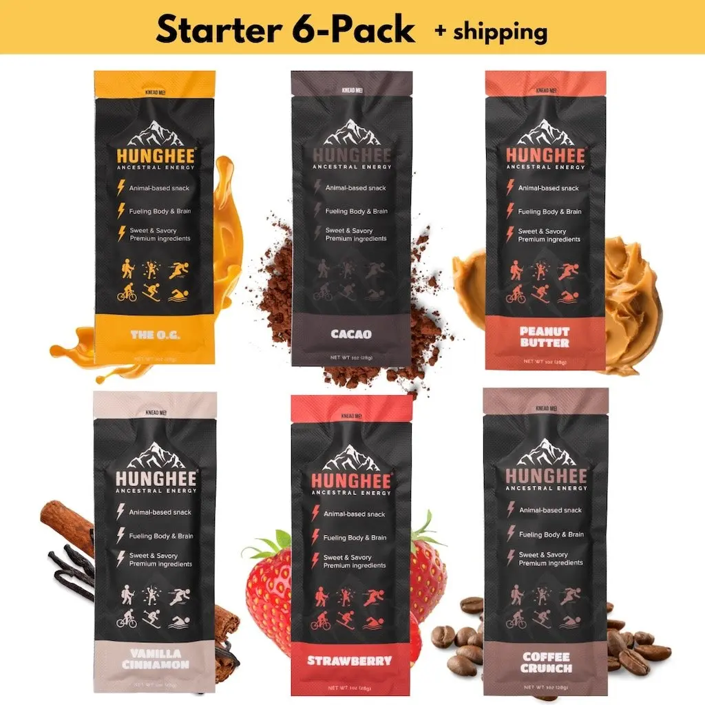 Hunghee Energy Variety 6-PACK - Organic Grass-Fed Ghee Packets Raw Honey & Ancient Sea Salt Healthy Snack