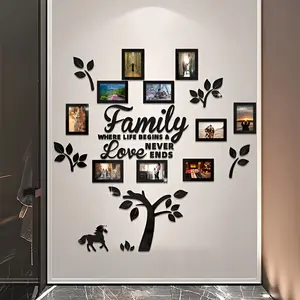 Record The Good Times 10pcs Acrylic Mirror Wall Sticker Set Self-adhesive Removable Photo Frame Tiles Golden Family Love Tree Design Contemporary Decor for Home Office Living Rooms Bedrooms Gift - Decorative