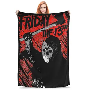 Friday the 13th Movie Blanket Jason Voorhees Official Art Ultra Soft Flannel Fleece Lightweight Warmth Perfect Bed Couch Camping Use Must Have Horror Collector Gift