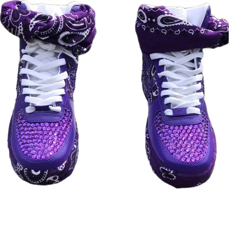 Purple Sneaker - Runner Sports Shoes with Bandana Design and White Laces Running Athletic Training Footwear
