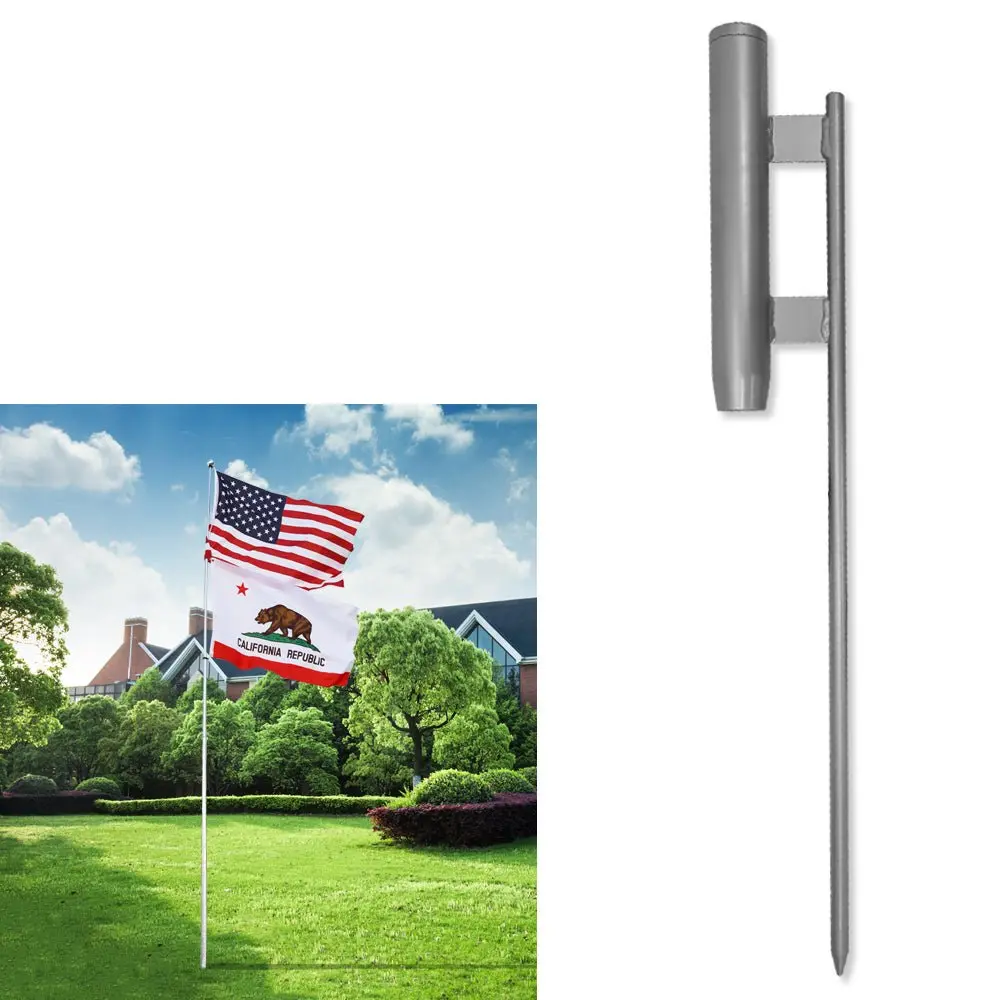 Outdoor Flagpole Ground Spike Hardware with Ground Mount - 41.5in Length, 39.5in Spike, 12.5in Pole Holder, 4.5in Across, Compatible with 20ft 1.66in Diameter Deluxe Fiberglass Flagpole