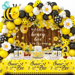 133Pcs Bee Baby Shower Decorations Bumble Bee Themed Baby Shower, Honey Bee Balloon Arch Sweet As Can Bee Tablecloth Backdrop Bee Wall Decor, Birthday Party Supplies Boy Girl Baby Shower Decor