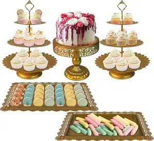 Gold Cake Stand Set, 5 Pcs Metal Round Cupcake Stand Cookies Dessert Display Plate Serving Tower Tray Platter with Handle for Baby Shower Wedding Birthday Party Celebration (Gold, 5 Size) Decor Ornaments outdoorfun