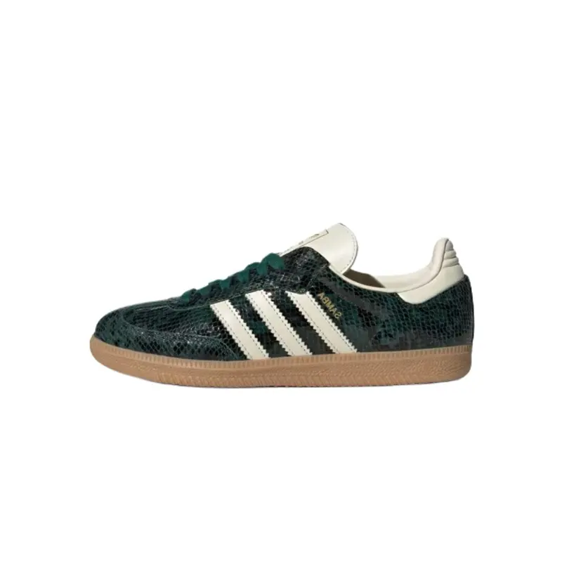 Adidas Samba OG Snakeskin Sneakers for Women in Collegiate Green, Vintage Suede Casual Walking Shoes with Gum Rubber Sole, Sports Shoes, Casual Wear, Women's, Striped, Gum Sole, Iconic Terrace Look With Street Edge, Trainer Shoe