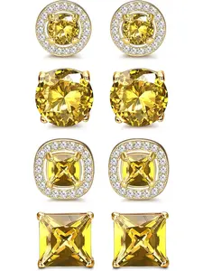 4Pairs Cubic Zirconia Stud Earrings | 18K White Gold Hypoallergenic Birthstone Earrings | Brilliant Large Simulated Diamond Halo Stud Earrings for Women Men Earring Stack