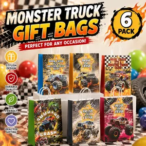 6pcs Monster Truck Gift Bags, Cool Party Favor Bags for Boys, Durable and Reusable, Ideal for Birthday Parties, Kids Gifts, Party Supplies