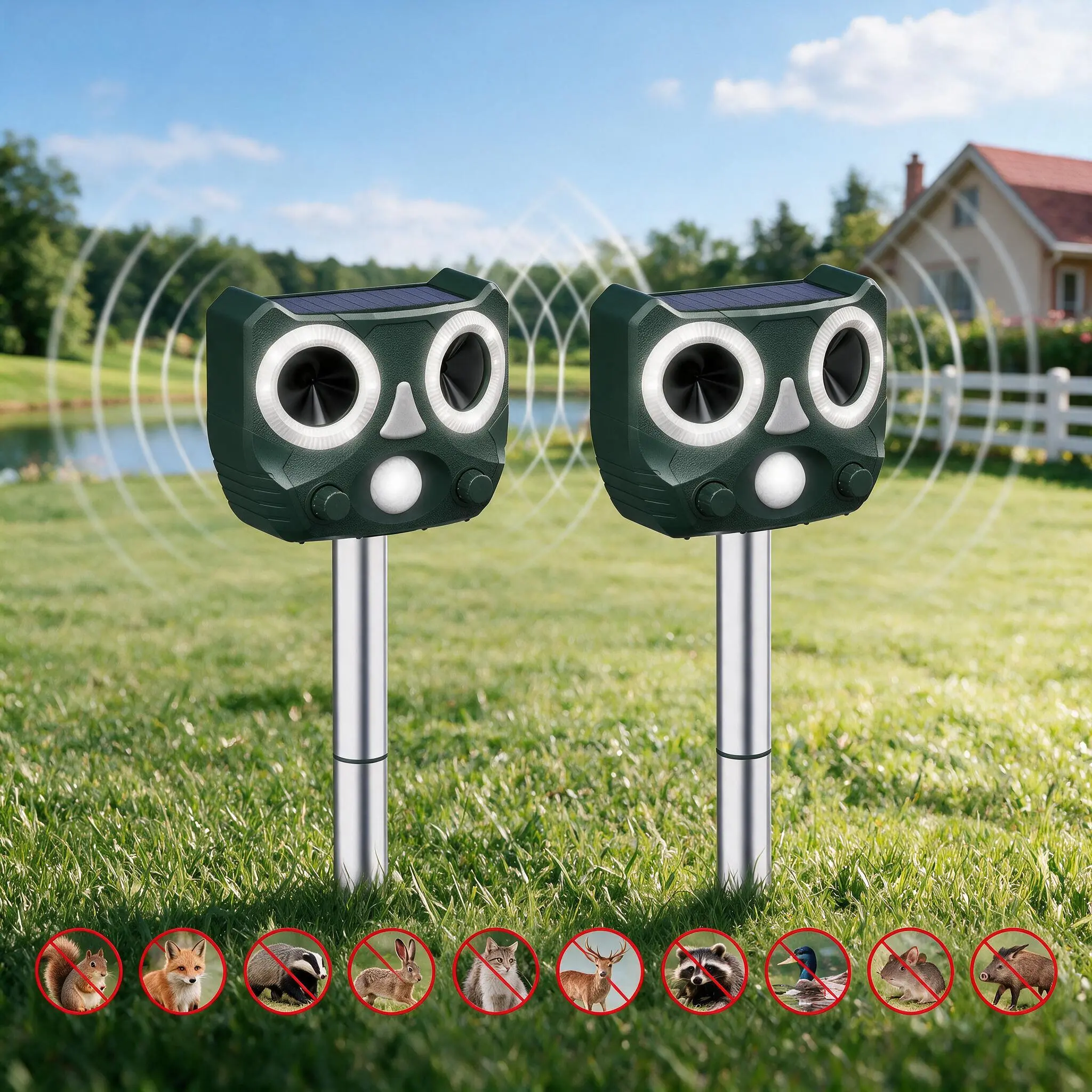 2026 Upgraded Ultrasonic Animal Deterrent - Waterproof Solar-Powered Outdoor Repellent with Motion Sensor for Outdoor Spaces, Cats & Squirrels