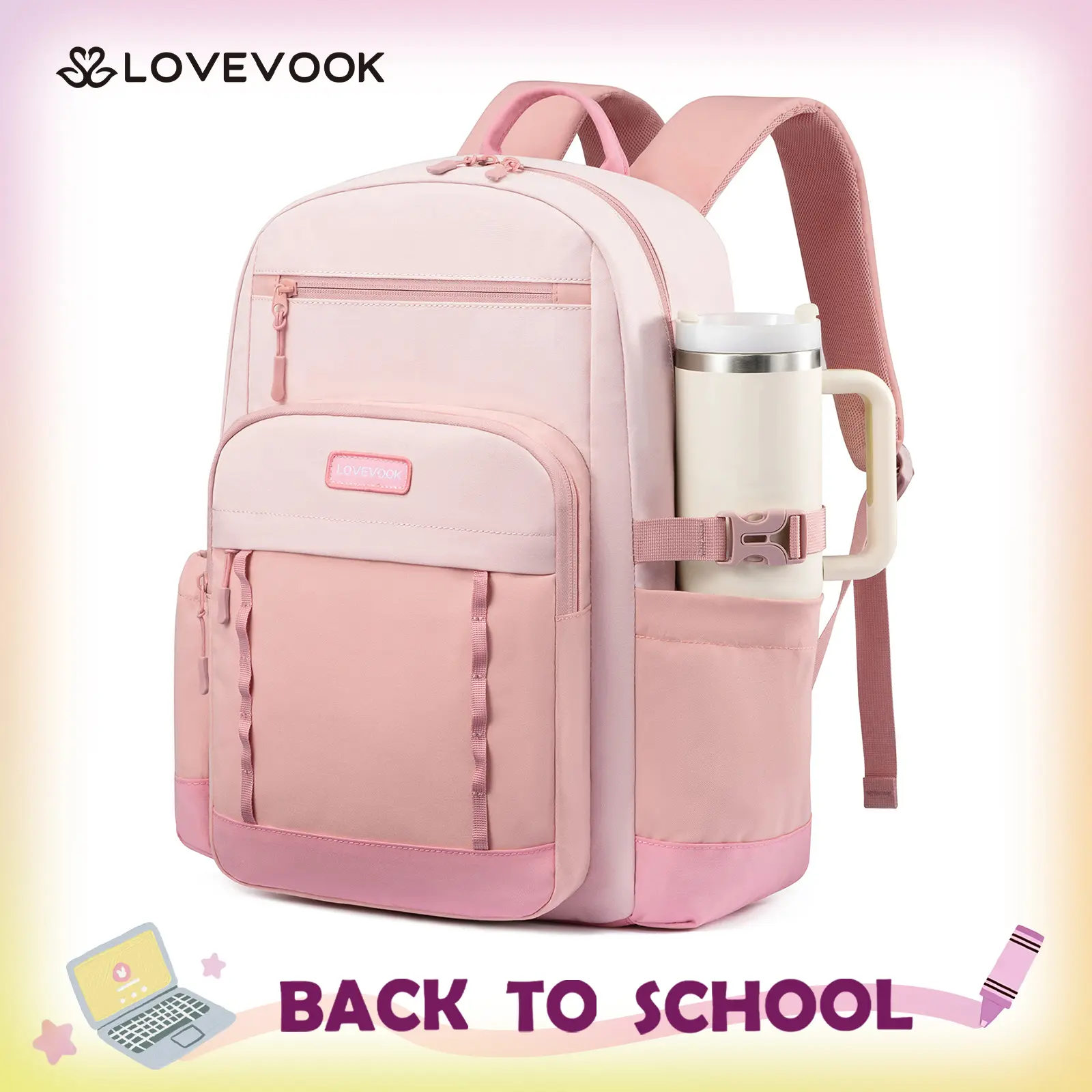LOVEVOOK Laptop Backpack for Women with Large Cup Holder,15.6 Inch DIY Design Travel Work Backpack Computer Laptop Bag,Waterproof Nurse Teacher College Backpack Purse,Gifts for Women Men