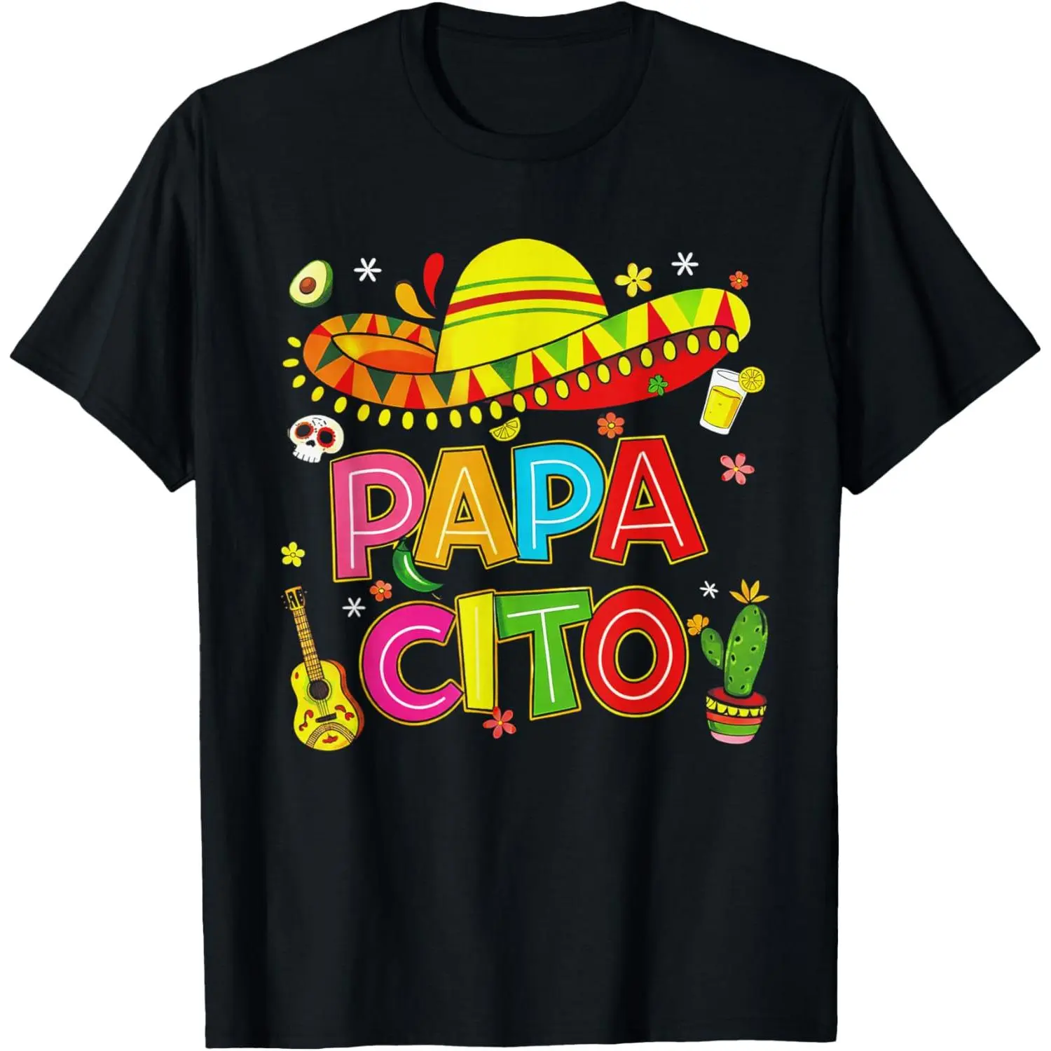 Women's 100% Cotton Short-Sleeve Vintage Casual Graphic Round Neck Papacito Cinco De Mayo Sombrero Mexican Dad T-Shirt