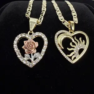 Heart Rose Necklace 14k Gold Plated Necklace, Gift For Mom Gift for Her