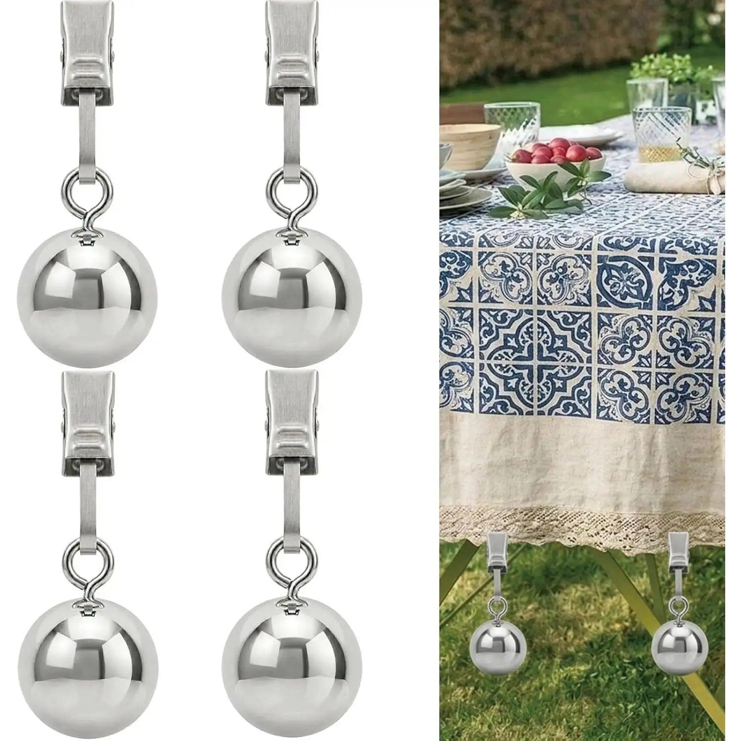 Stainless Steel Tablecloth Weights Set - 4-Pack 3.4oz Hanging Clips, Wind-Resistant for Outdoor Garden, Halloween & Christmas Holiday Flags, Holidays, Durability, Rust‑Proof Steel
