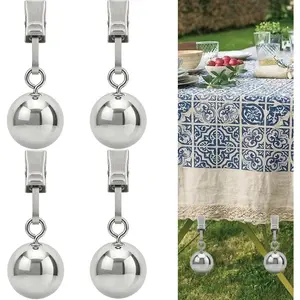 4-Piece Stainless Steel Tablecloth Weights — Sturdy and durable hanging weights suitable for outdoor dining tables, tablecloths, flags, and curtains. Featuring a wind-resistant clip design, they are the ideal choice for picnics, patio dining, camping, and