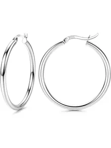 Sterling Silver Hoop Earrings for Women Hypoallergenic 925 Real Silver Hoop Earrings Small Sleeper Earrings Lightweight Large Earrings Hoops for Women 13/15/20/25/30/40/50MM Fashionable Hoop Earrings