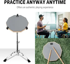 Donner Drum Practice Pad 8 Inches, Silent Practice Drum Pad 2-Sided With Drum Sticks - Gray/Blue