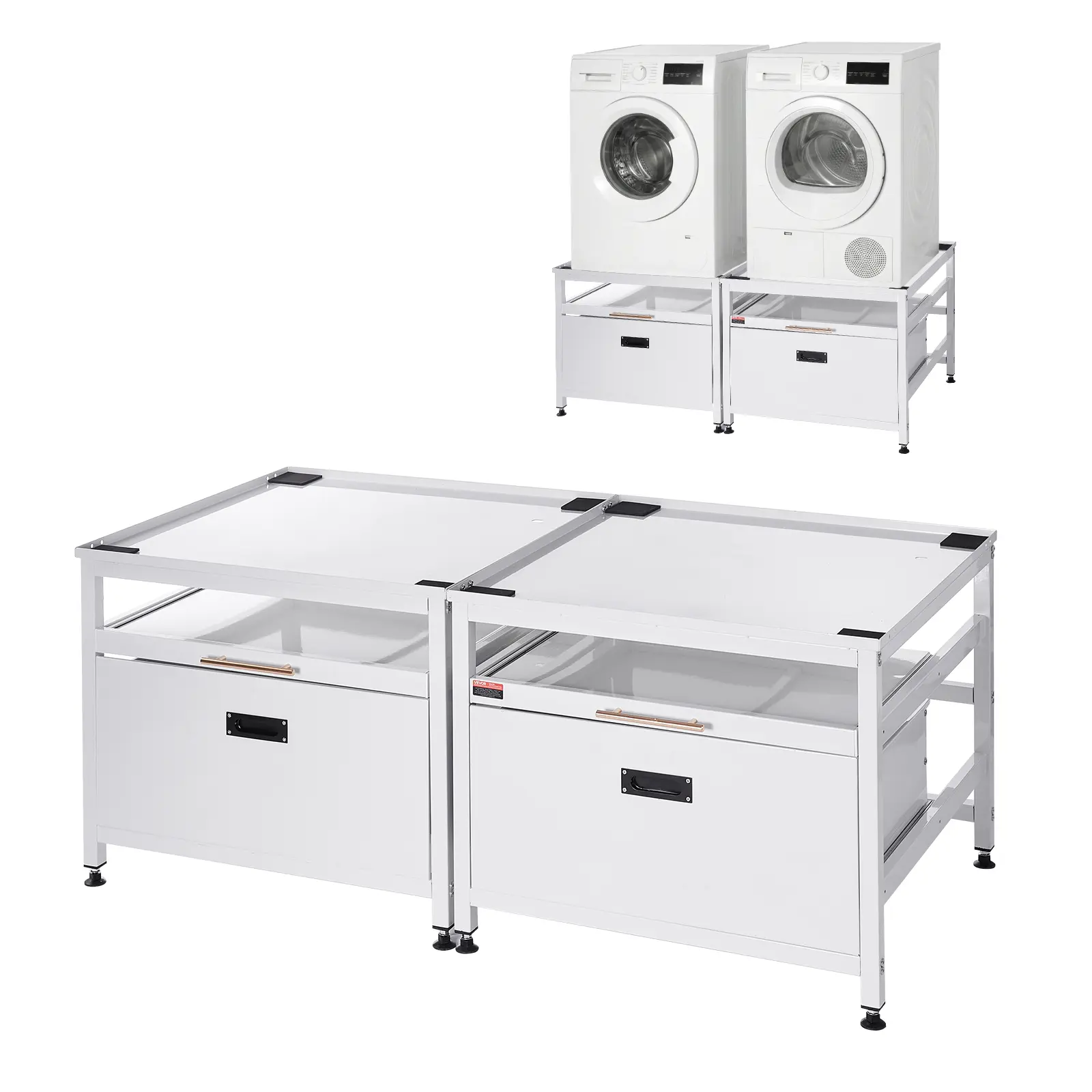 【Summerfinds】VEVOR Laundry Pedestal, 22.6 in Height, 29 x 29 in Washer and Dryer Pedestals with Pull-out Tray and Storage Space, 800 lbs Load Capacity, Non-Slip Feet Washing Machine Stand Universal, White, 2 Pack