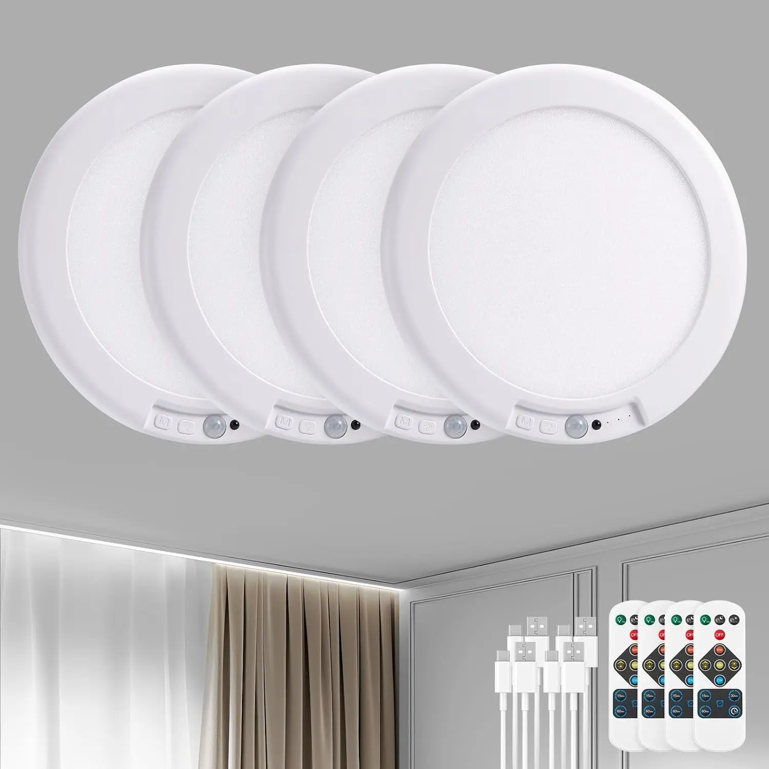 Rechargeable Motion Sensor Ceiling Light with Remote Battery Operated, Magnetic Wireless Stick On Light No Wiring Renter Friendly for Closet Bedroom Hallway lámparas recargables para techo