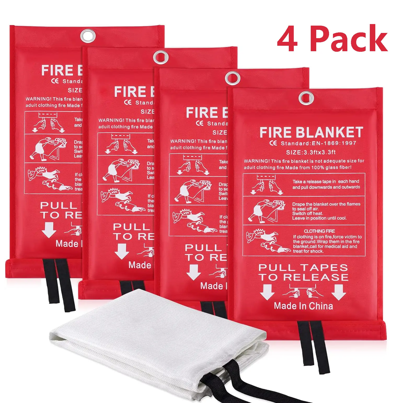 Emergency Fire Blanket, 4-Pack 40x40 in Fiberglass Fireproof Flame Suppression Blanket for Camping, Home, Survival Supplies, Fireproof Blanket