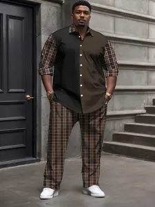 Men's Plus Size Long-Sleeve Casual Suit Set Gradient color design Four-season comfortable fabric Two-piece set for home, travel, and leisure