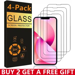 4 Pcs Tempered Glass Screen Protector for iPhone 17 Pro Max Plus 16 15 14 13 12 11 XR XS MAX 8 7 6, 9H HD Tempered Glass Film, Anti-Scratch
