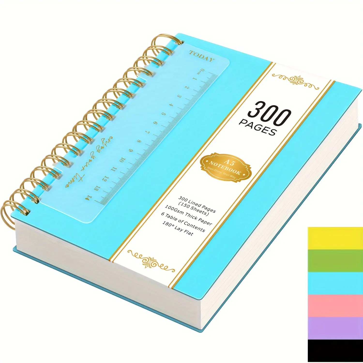 A5 Spiral Composition Planner Notebook - 5.7"x8.4" Office Stationery Supplies, 300-Page 100GSM Bleed-Proof Lined Paper, Waterproof PVC Cover, Minimalist Fantasy Design, Personalized, With Ruler, For Work