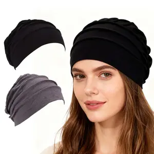 [Summervibes]  2Pcs/Set Cotton Slouchy Chemo Beanies,Chemo Cap Headwear Cancer Hats for Women with Hair Loss,Elastic Sleep Cap,  Halloween Christmas Party Gifts