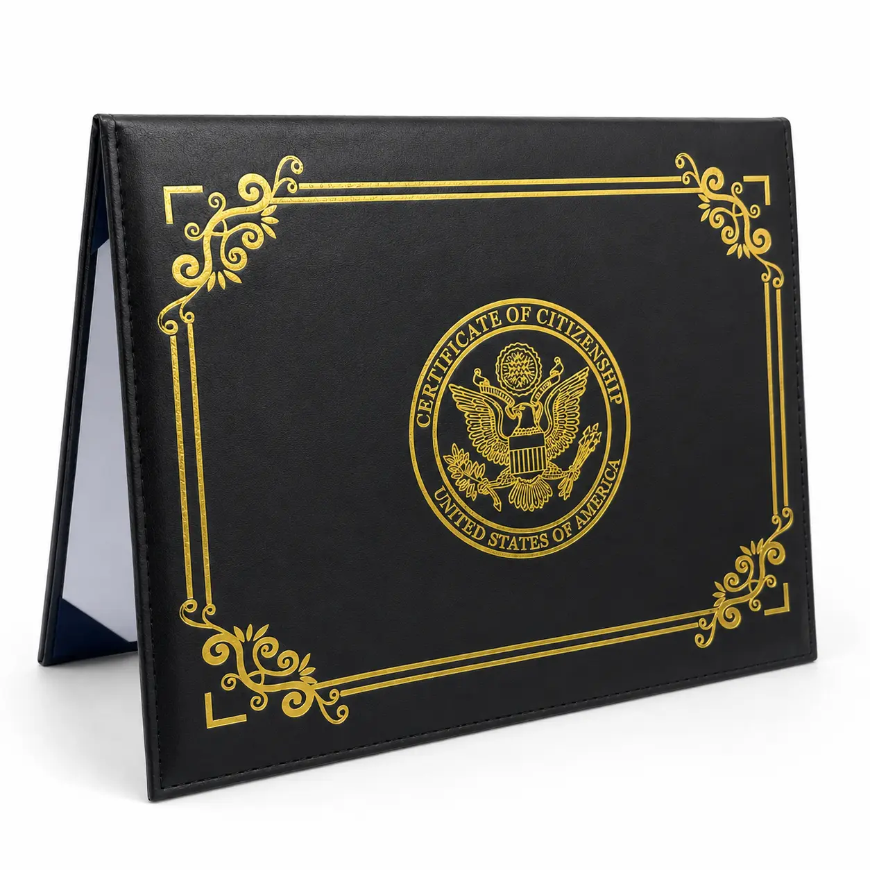 US Citizenship Certificate Holder Navy PU Naturalization Gold Foil Embossed with Padded Protection for 2026-2018 Certificates, Standard Size,passport holder Protector