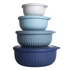 KitExpert 4pcs  Food Storage Containers, Salad Bowls, Mixing Bowls With LIDS, Stackable Airtight Containers for Kitchen & Home Use - Tableware