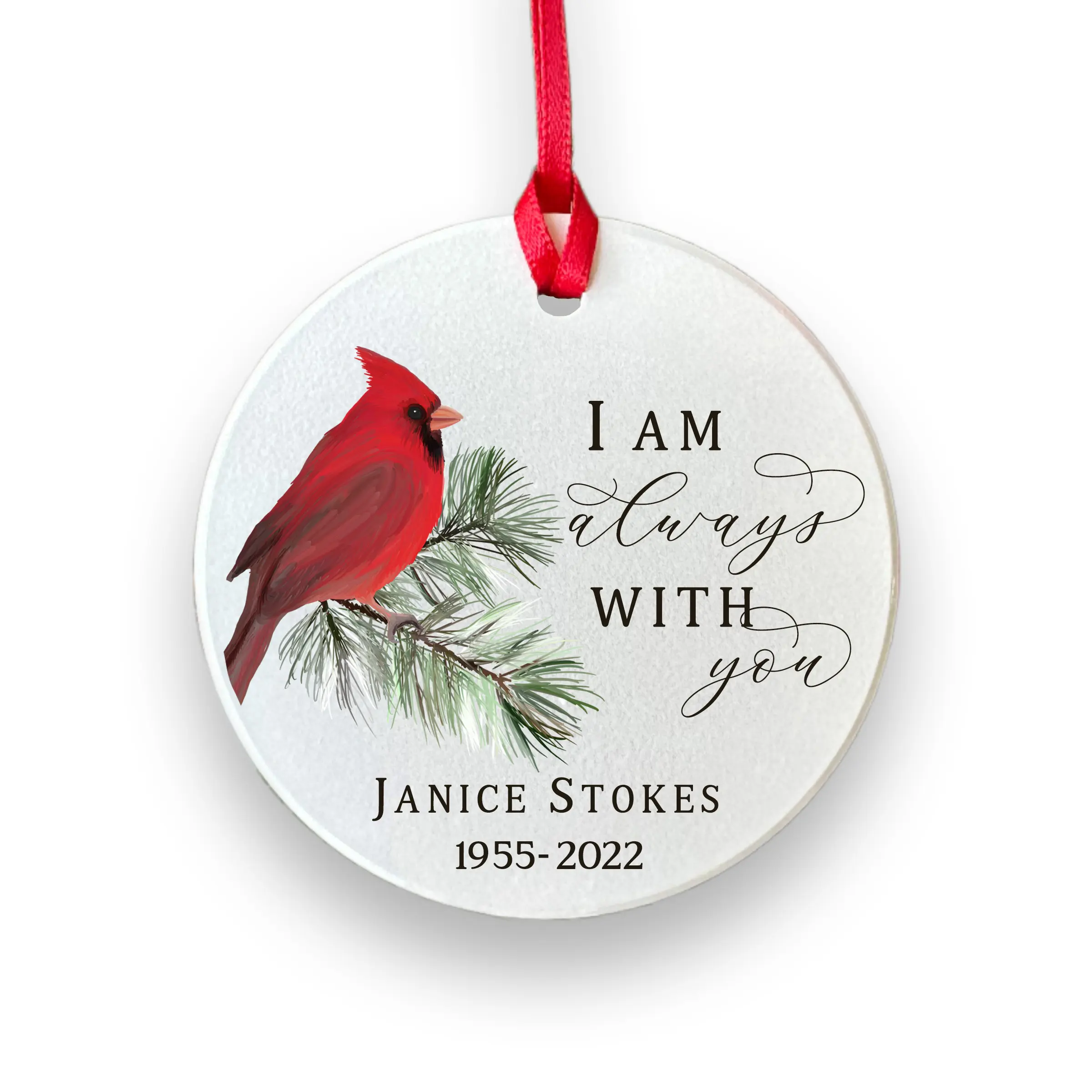 In Memory Of, Memorial Christmas Tree Ornament, Loss of Loved One, Personalized, Cardinal, Always With You