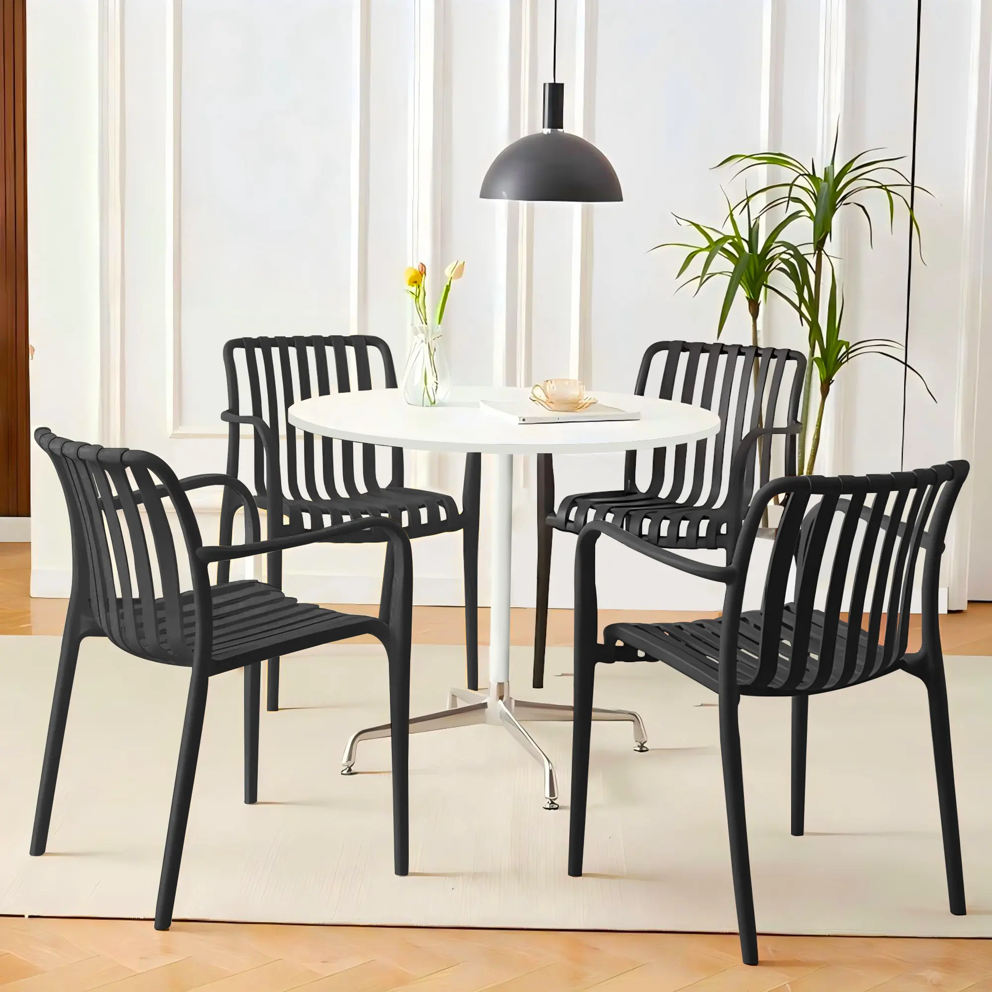 【Summer sale】Simple Dining Chairs Set of 4, Waterproof Stackable Curved Back Chairs Outdoor Patio Chairs or Indoor Restaurant Cafe Chairs