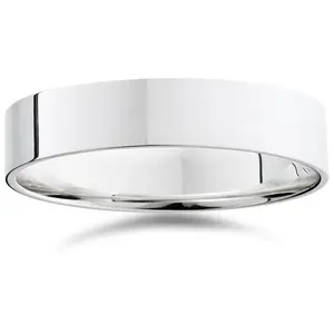 5mm Flat High Polished Wedding Band 10K White Gold Comfort Fit