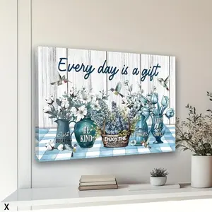 Framed Farmhouse Style Floral Bathroom Decorative Wall Art, Country Style Daily Gift Hummingbird Pattern Canvas Art, Suitable for Bedroom, Kitchen, Living Room, 2D Flat