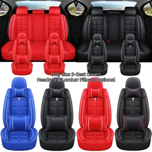Universal 5 Seat Car Seat Cover Set, PU Leather Material, Dustproof Pad, All-Season Car Interior Accessories, Optional Headrest & Lumbar Support, Auto Seat Protectors, Automotive Seat Covers, Backseat Car Covers