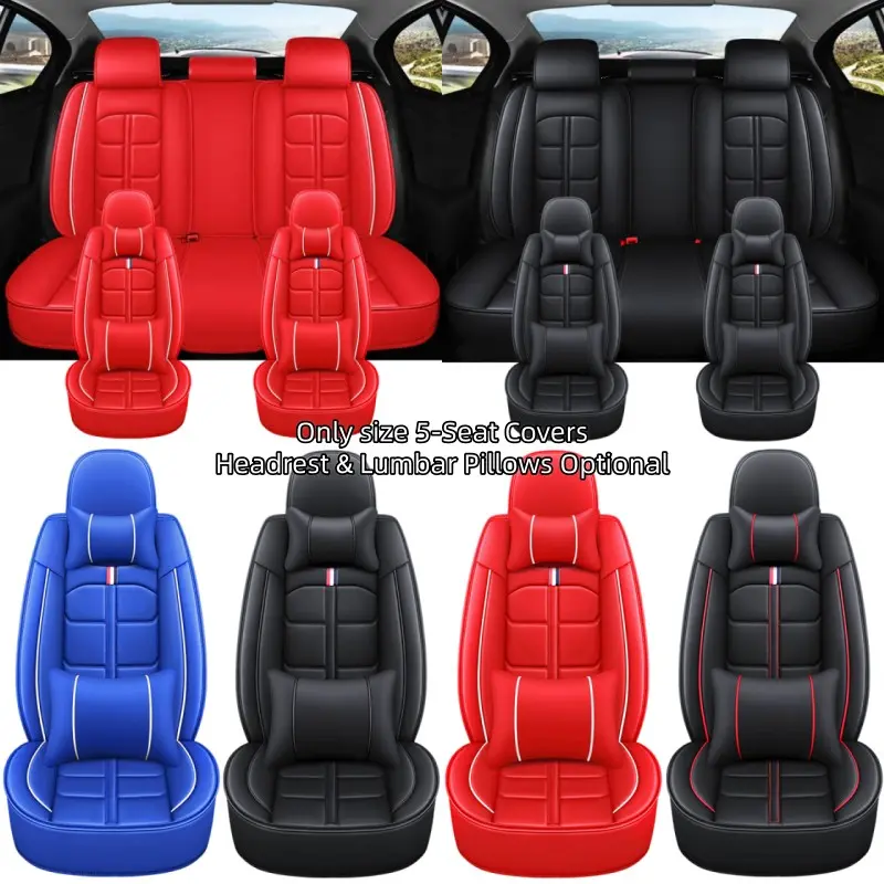 Universal 5 Seat Car Seat Cover Set, PU Leather Material, Dustproof Pad, All-Season Car Interior Accessories, Optional Headrest & Lumbar Support, Auto Seat Protectors, Automotive Seat Covers, Backseat Car Covers, Car Seats Covers