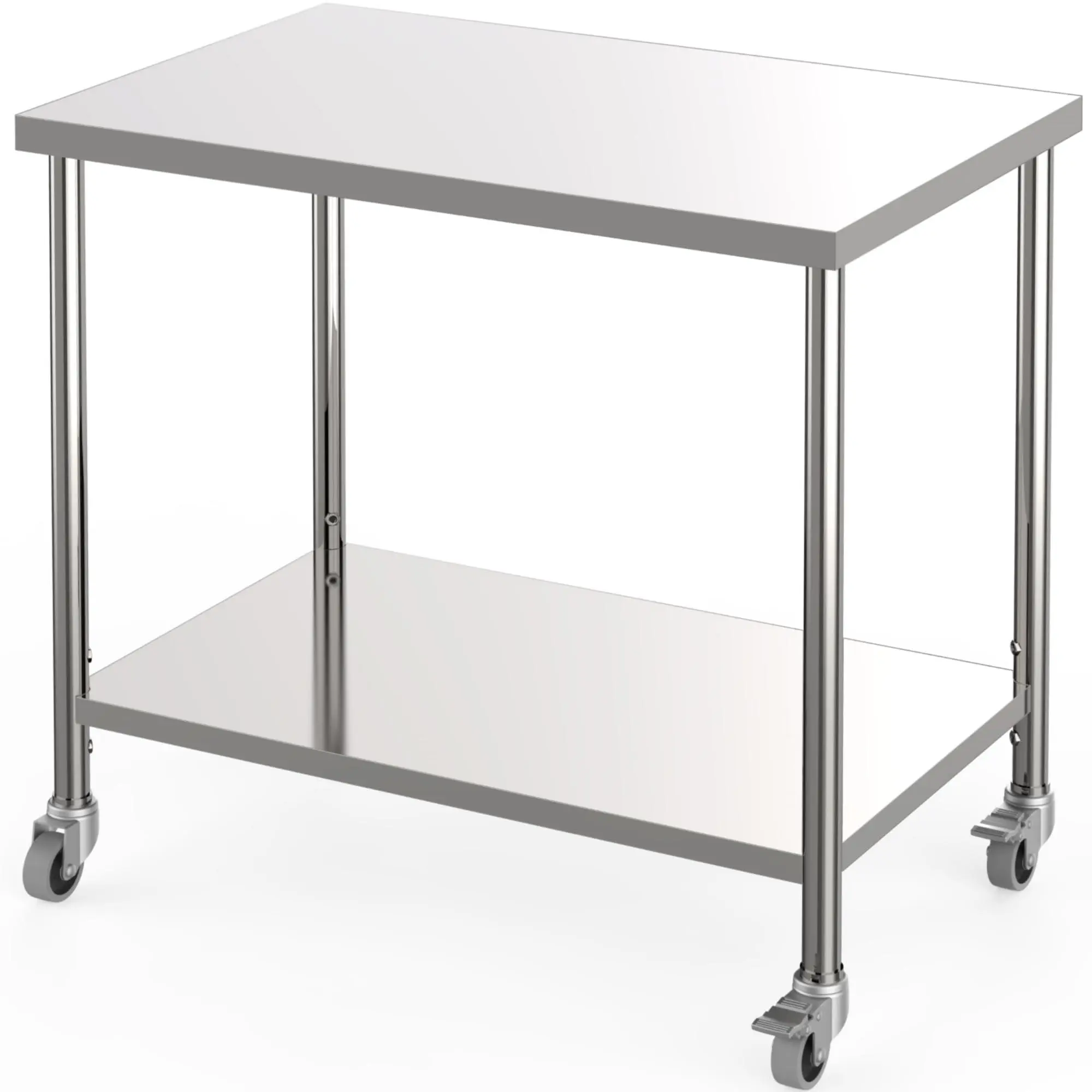 NSF Heavy Duty Stainless Steel Prep Table (36x24 in) - Commercial 2-Tier Work Table with Locking Casters, Adjustable Undershelf, Easy Installation for Restaurant, Home Use