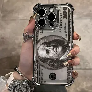 Phone Case - A New Classic Creative Illustration Phone Case for Iphone and samsung models.Featuring a Dollar Pattern, with a Plated Anti-Drop Transparent Back Cover, Providing Basic Shockproof Protection.