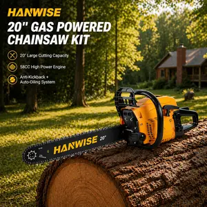 Hanwise 58cc 20 Inch Gas Chainsaw With Full Tool Kit, Spare Guide Bar & Storage Bag, Gas Powered Chain Saw For Yard, Farm & Wood Cutting